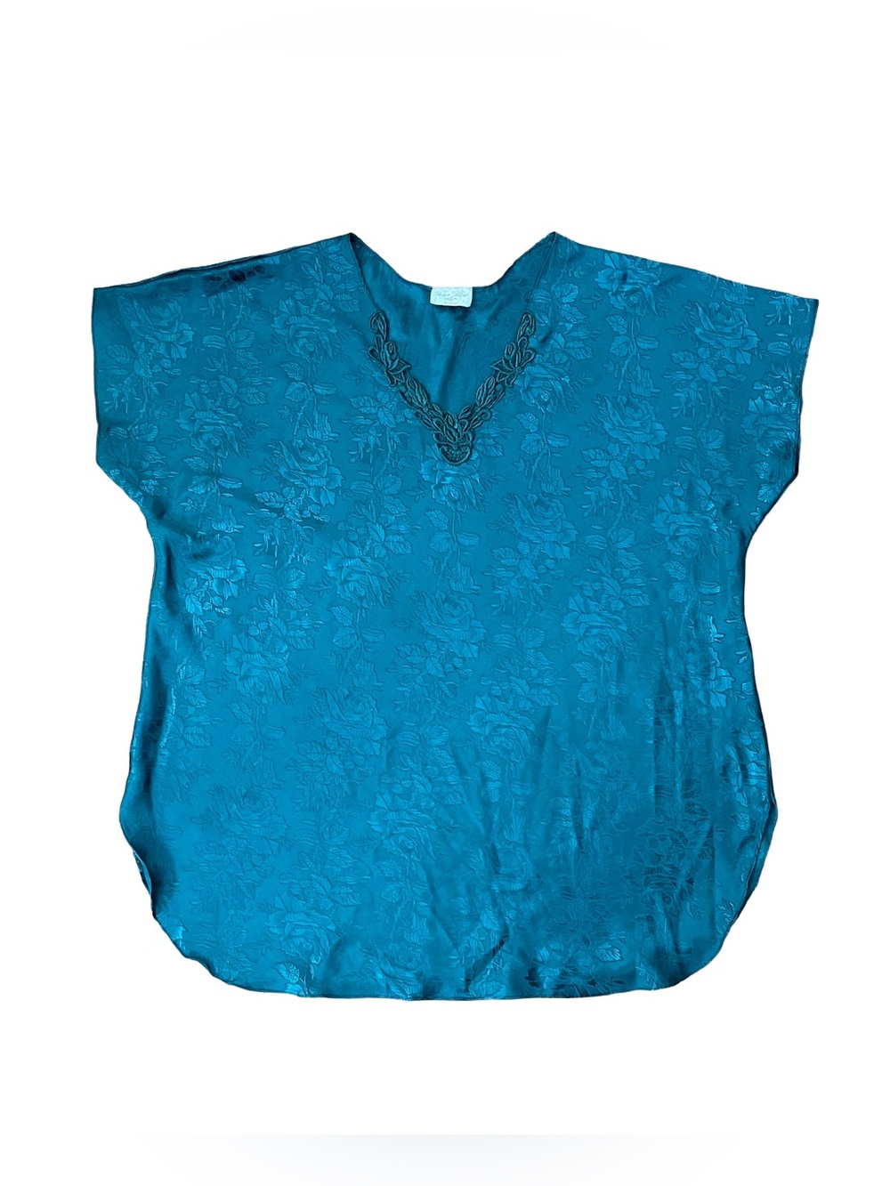 Teal Embroidered V-Neck Women's Pajama Top